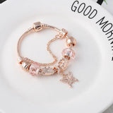 Rose Gold Butterfly Charm Bracelet with Crown Beads