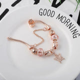 Rose Gold Butterfly Charm Bracelet with Crown Beads