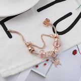 Rose Gold Butterfly Charm Bracelet with Crown Beads