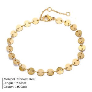 Gold-Plated Beaded Disc Coin Chain Bracelet Stainless Steel Jewelry Women Gift