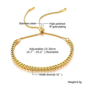 Stainless Steel Wheat Chain Bracelet for Women Girl, Adjustable Length