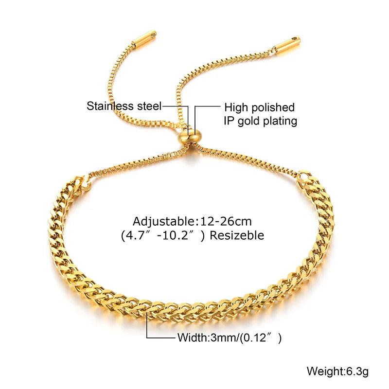 Stainless Steel Wheat Chain Bracelet for Women Girl, Adjustable Length