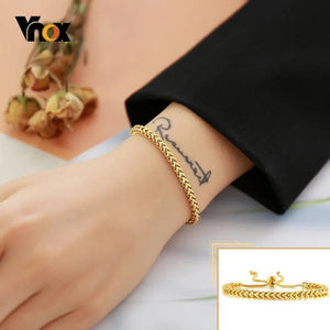 Stainless Steel Wheat Chain Bracelet for Women Girl, Adjustable Length