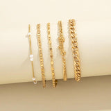 Tassel Chain Bracelet Set Geometric Letters Pearl Charm Bangles Vintage