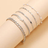 Tassel Chain Bracelet Set Geometric Letters Pearl Charm Bangles Vintage