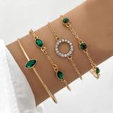 Vintage Bohemian Chain Bracelet Sets Green Rhinestone Circel Charm Bracelet
