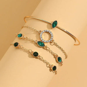 Vintage Bohemian Chain Bracelet Sets Green Rhinestone Circel Charm Bracelet