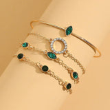 Vintage Bohemian Chain Bracelet Sets Green Rhinestone Circel Charm Bracelet