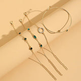 Vintage Bohemian Chain Bracelet Sets Green Rhinestone Circel Charm Bracelet