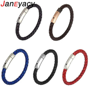 Braided Leather Bracelet Stainless Steel Buckle Retro Male Bracelets Bangles