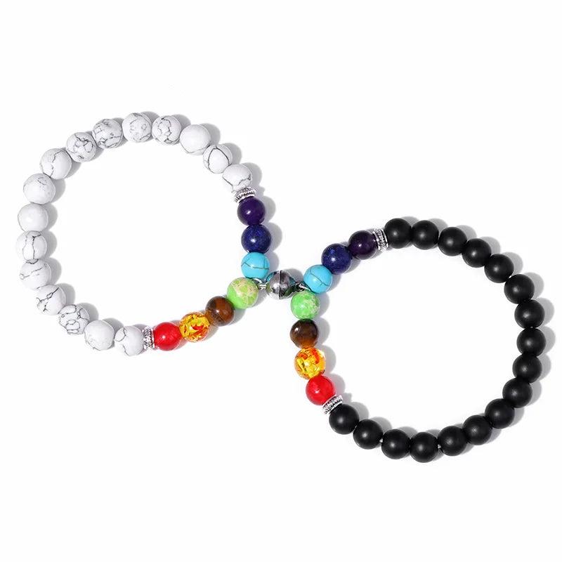 7 Chakras Heart Charm Couple Bracelets