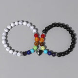 7 Chakras Heart Charm Couple Bracelets