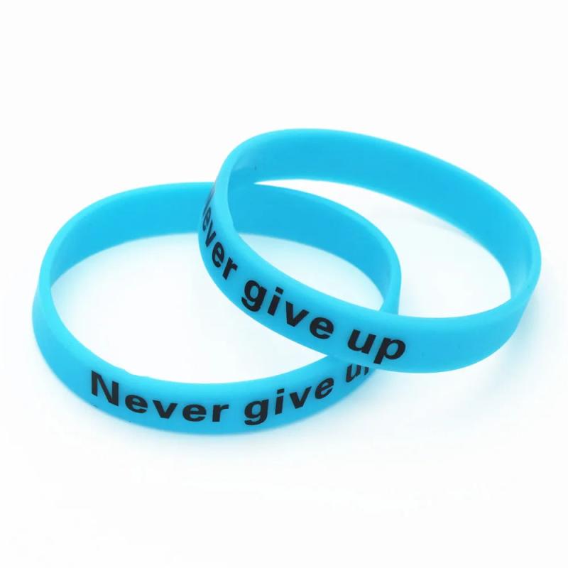 5PCS Glow In Dark Silicone Wristband Never Give Up Cuff Bracelets