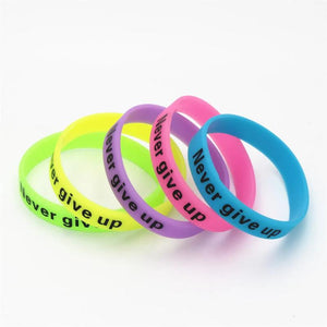 5PCS Glow In Dark Silicone Wristband Never Give Up Cuff Bracelets