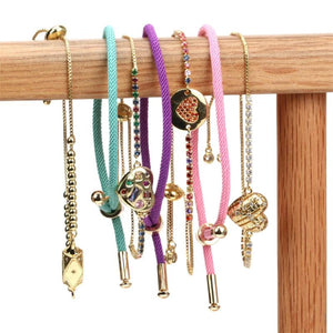 Love Heart Couple Bracelet Adjustable Rope Metal Friendship Gift
