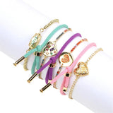Love Heart Couple Bracelet Adjustable Rope Metal Friendship Gift