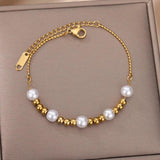 Metal Beads Pearl Ball Bracelet for Women Stainless Steel Adjustable