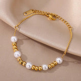 Metal Beads Pearl Ball Bracelet for Women Stainless Steel Adjustable
