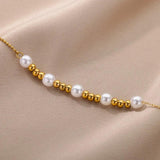 Metal Beads Pearl Ball Bracelet for Women Stainless Steel Adjustable