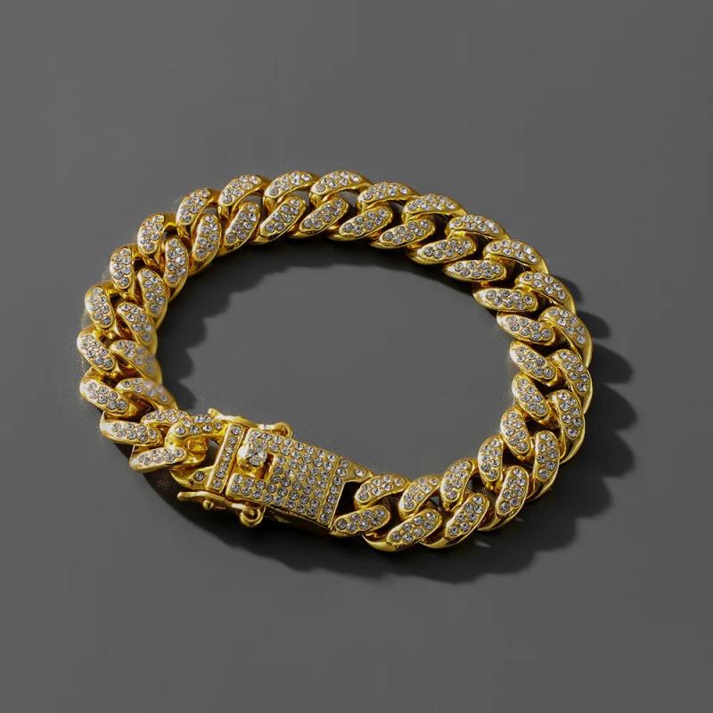 Punk Rhinestone Bracelet Cuban Link