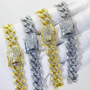 Punk Rhinestone Bracelet Cuban Link