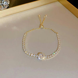 Square Zircon Bracelet with Rhinestones 18K Plated Stainless Steel