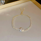 Square Zircon Bracelet with Rhinestones 18K Plated Stainless Steel