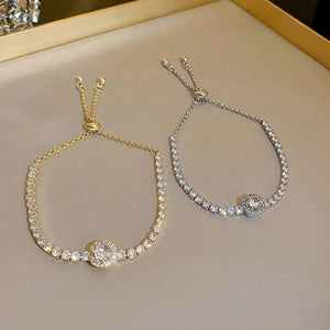 Square Zircon Bracelet with Rhinestones 18K Plated Stainless Steel