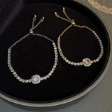 Square Zircon Bracelet with Rhinestones 18K Plated Stainless Steel