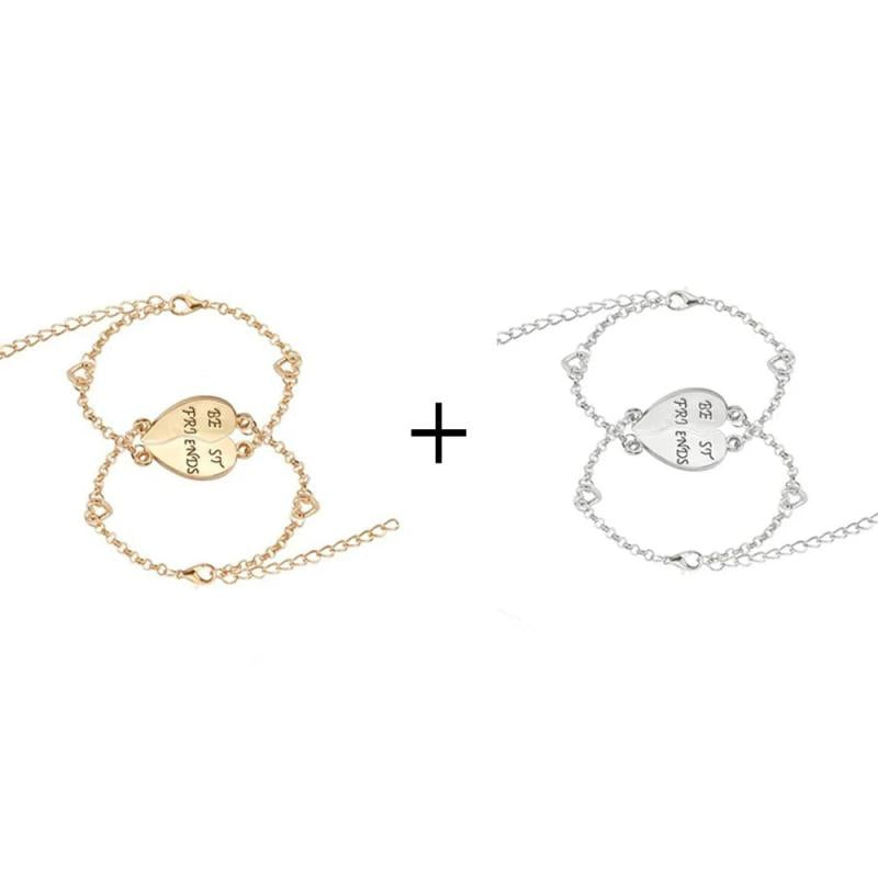 Heart Bracelets Set BFF Friendship Jewelry Gift