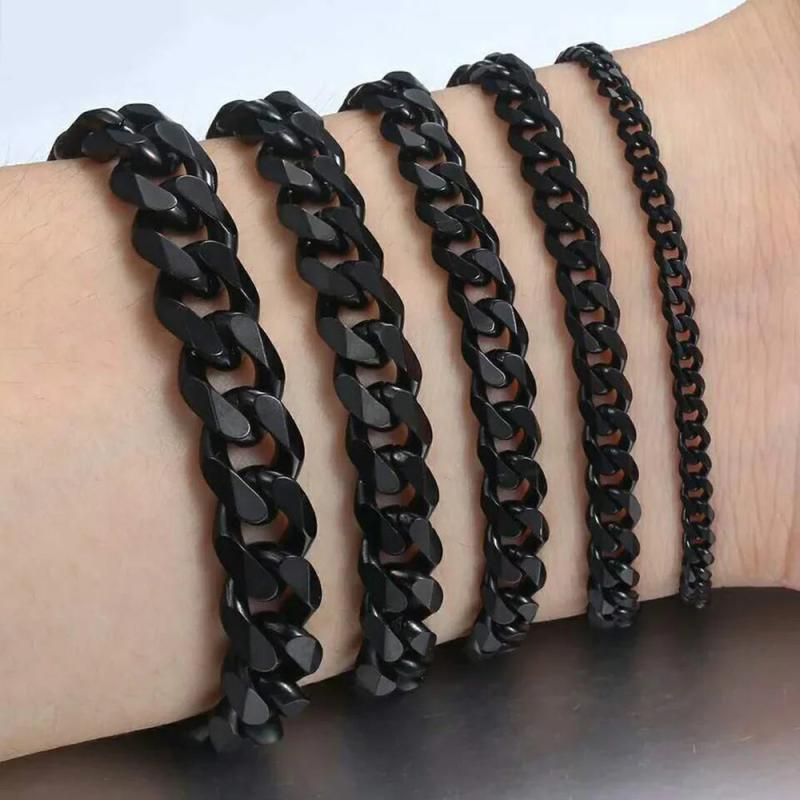 Men Thick Cuban Link Bracelet Stainless Steel Silver Plated