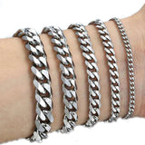 Men Thick Cuban Link Bracelet Stainless Steel Silver Plated