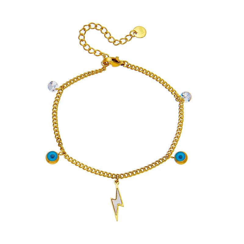 316L Stainless Steel Eye Shell Lightning Charm Chain Bracelet