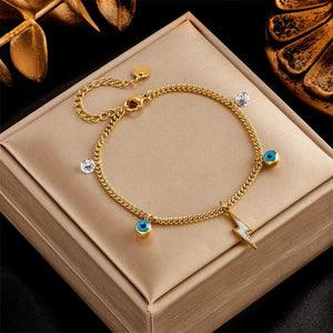 316L Stainless Steel Eye Shell Lightning Charm Chain Bracelet