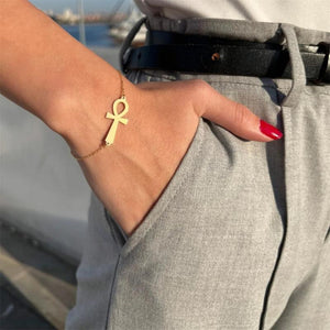 Ancient Egypt Ankh Bracelet Stainless Steel Cross Bangle