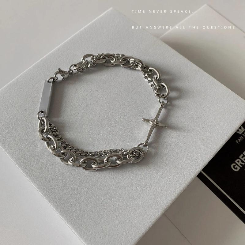 Silver Double Layer Chain Bracelets Vintage Cross Geometric Punk