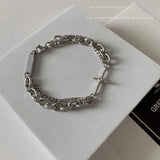 Silver Double Layer Chain Bracelets Vintage Cross Geometric Punk