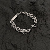 Silver Double Layer Chain Bracelets Vintage Cross Geometric Punk
