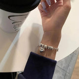 Silver Big Love Heart Pendant Bracelet Round Beads Connection Jewelry