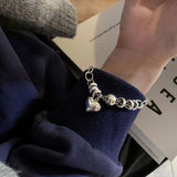 Silver Big Love Heart Pendant Bracelet Round Beads Connection Jewelry