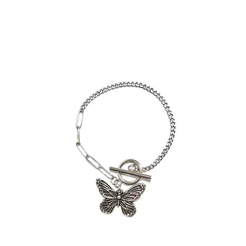 Silver Butterfly OT Buckle Bracelet For Women Couples Vintage Party Jewelry Gift