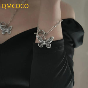 Silver Butterfly OT Buckle Bracelet For Women Couples Vintage Party Jewelry Gift