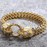 Gothic Double Skull Head Chain Bracelet Men's Biker Punk Jewelry