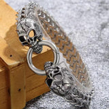 Gothic Double Skull Head Chain Bracelet Men's Biker Punk Jewelry