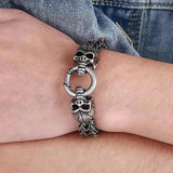 Gothic Double Skull Head Chain Bracelet Men's Biker Punk Jewelry