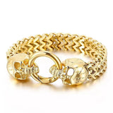 Gothic Double Skull Head Chain Bracelet Men's Biker Punk Jewelry
