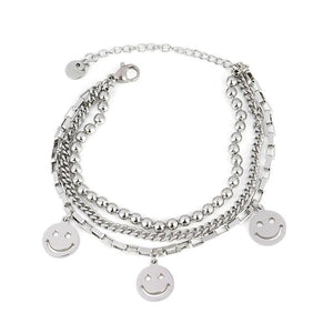 Smiling Face Charm Bracelet Silver Multilayer Jewelry