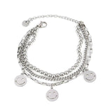 Smiling Face Charm Bracelet Silver Multilayer Jewelry