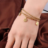 Smiling Face Charm Bracelet Silver Multilayer Jewelry