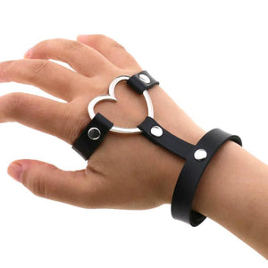 Unisex Punk Rock Gothic Heart Hand Glove Chain Leather Bracelet